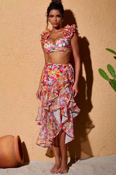 3D Floral Print Swimsuit & Skirt Set | Dress In Beauty